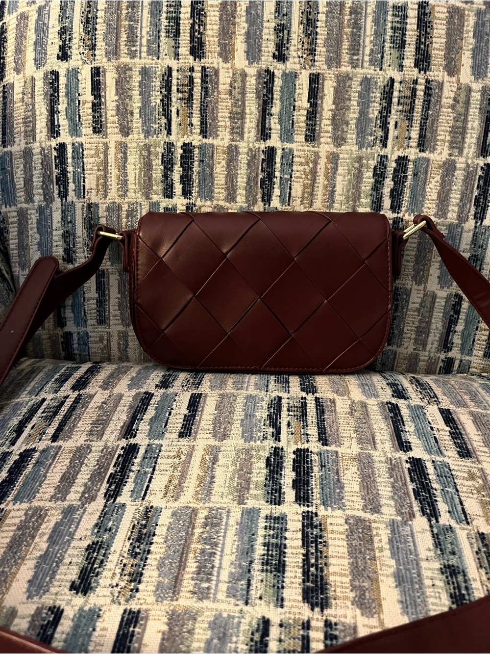 Madison West Woven Crossbody Bag in Deep Burgundy